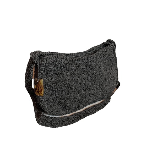 Liz Claiborne Black Purse 90's 00's Y2k Crochet Small Purse Bag Pink Lining - Picture 1 of 16